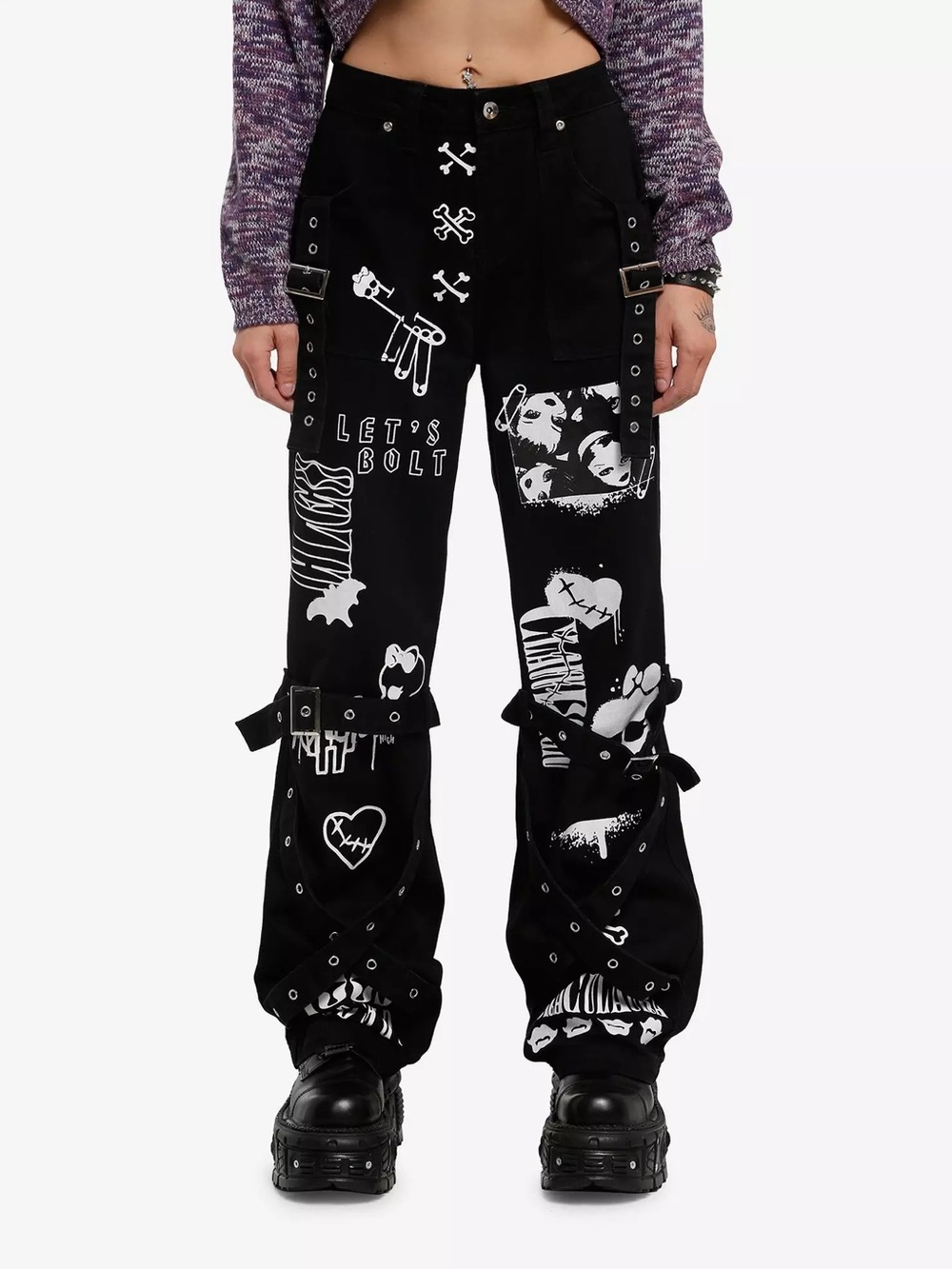 Monster High Black & White Icons Grommet Strap Jeans Hot Topic